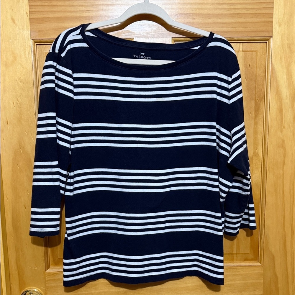 Talbots Women's Navy Blue & White Striped 3/4 Sleeve Top, Plus Size 3X.